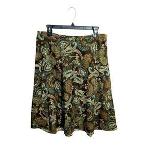 Vintage Y2K Corduroy Western Brown/Green Paisley Cotton Midi Skirt Sz 10 Medium